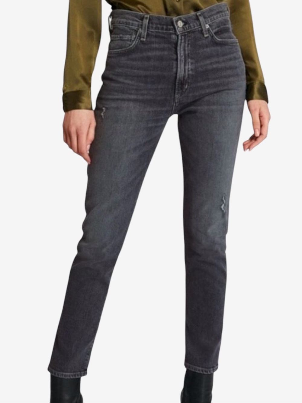 Citizens of Humanity Olivia High Rise Slim Straight Ankle Jeans 26 Black Gray